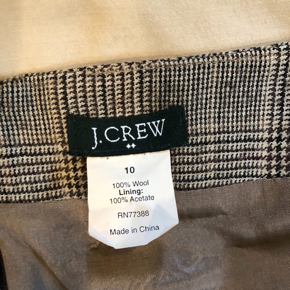 J Crew Black/Tan Glen Plaid Wool Pencil Skirt | Size 10